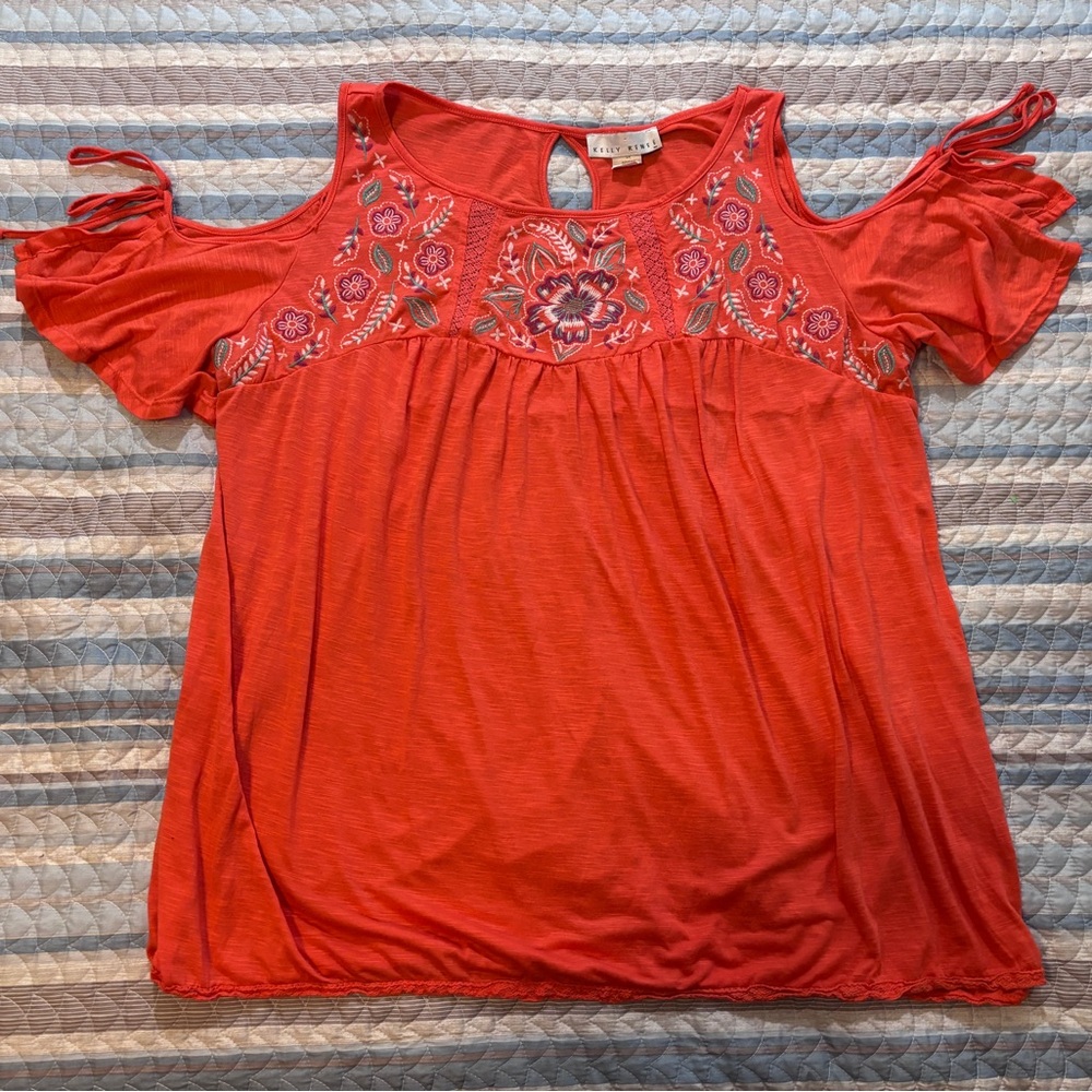 A008- Kelly Renee Embroidered Cold Shoulder Top Size 2X Plus